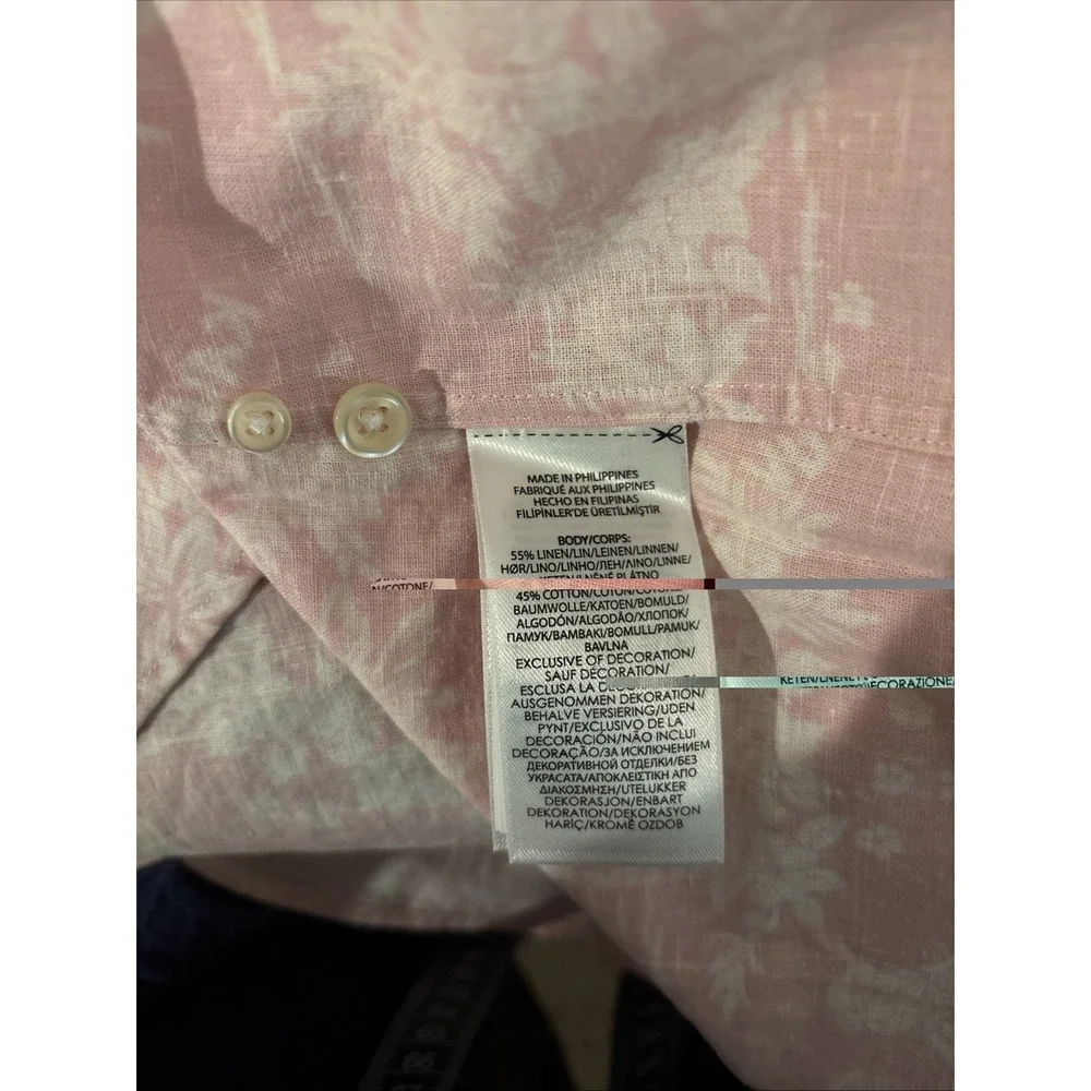 Polo Ralph Lauren Shirt Men L Pink Hawaiian Cotton Linen Classic Fit Button Up